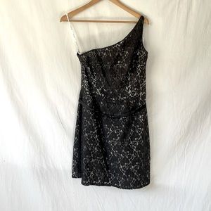 Jasmine Bridal sz 10 black lace one shoulder knee length formal dress